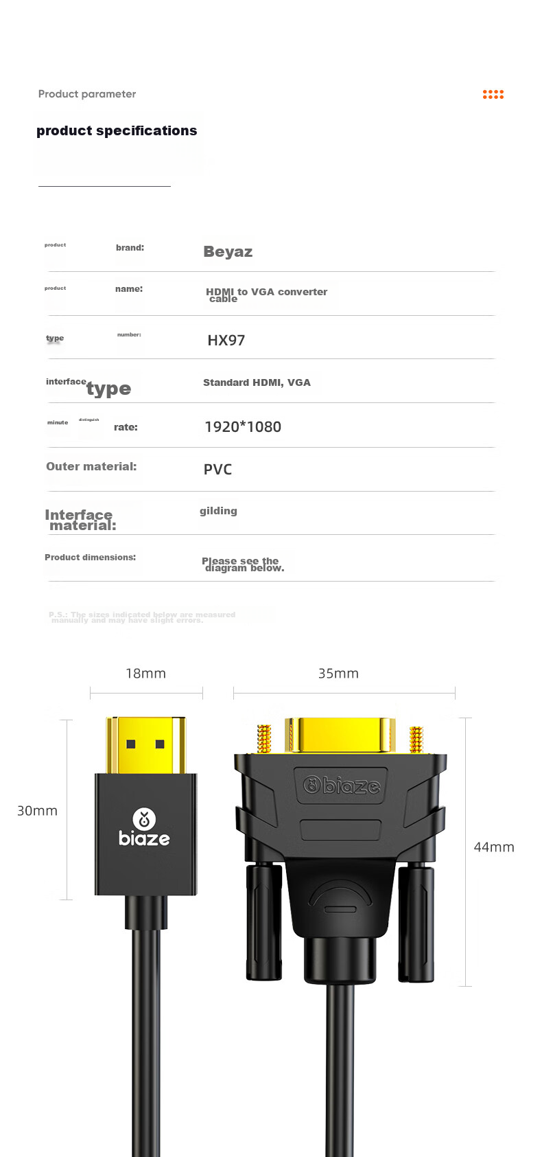 BIAZE HDMI to VGA Cable, High-Definition Video Adapter Cable, Screen Mirroring Converter Cable for Connecting Computers, Laptops, And Projectors to TVs And Monitors, 1 Meter 16