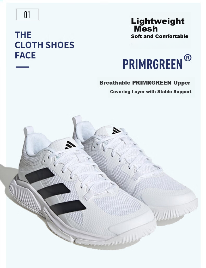 Adidas Badminton Shoes for Men, Professional Indoor Sports Shoes, Training Tennis And Volleyball Shoes HR1239, White, Size 42 3