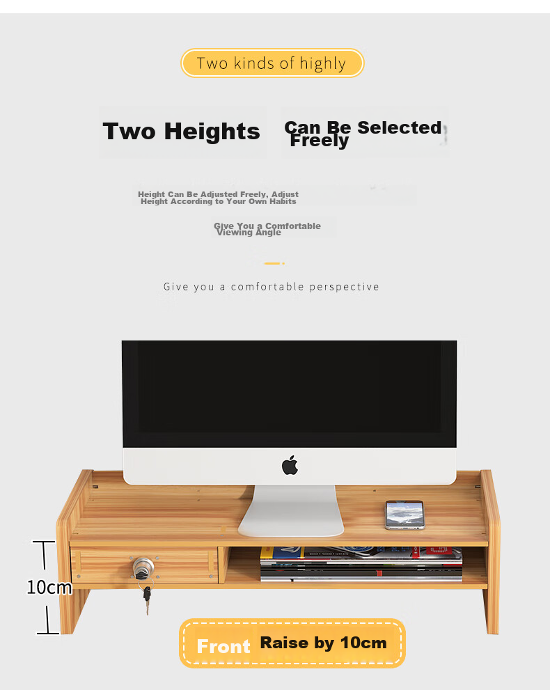 Shuranjia Monitor Riser Stand, Desktop Organizer with Drawer, Cherry Wood Color, SZ08-2 10