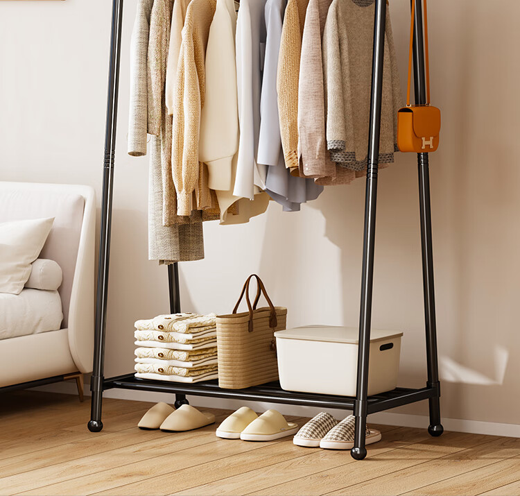 Yicainianhua Floor-Standing Coat Rack, Bedroom Clothes Hanger, Storage Rack, Large Garment Stand, Double-Pole Simple Coat Rack, 2236GDB 4