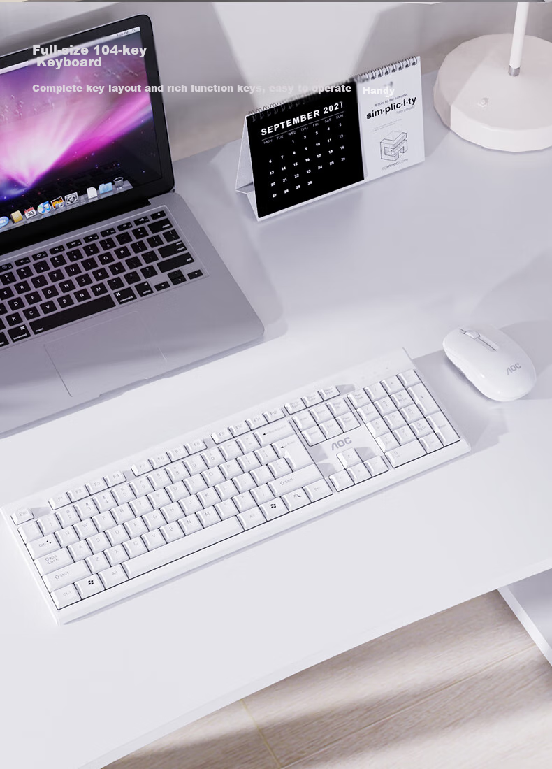 AOC KM402 Wireless Keyboard And Mouse Combo Set, Splash-Resistant Design, Business Office Home Keyboard, Compatible with Laptops And Desktop Computers, White 5