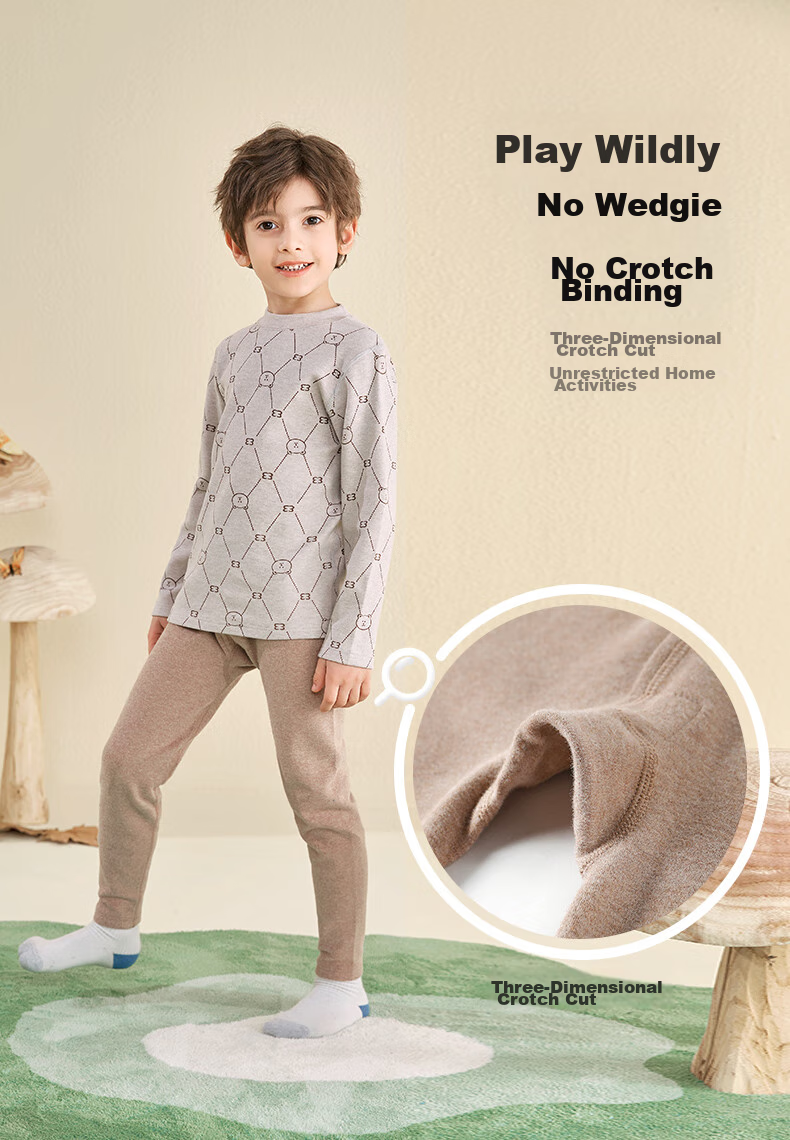 YING BO LUN Boys' Thermal Underwear Set, Thick Warm Autumn And Winter Children's Inner Wear, 80783 Flax Gray, Size 160 7