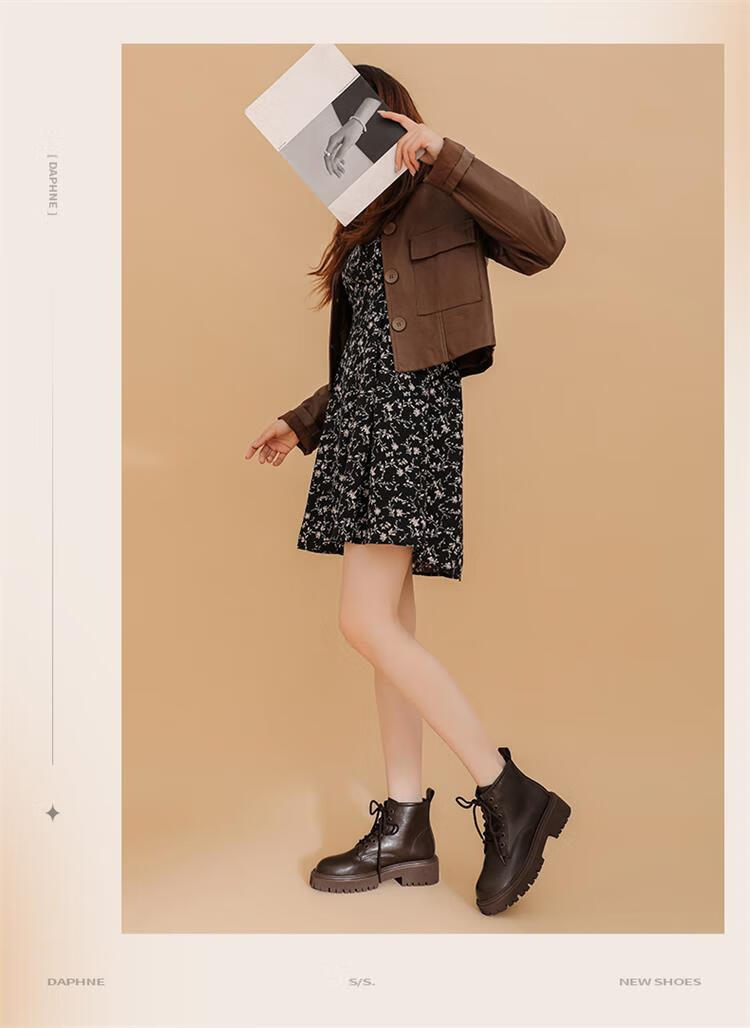 Daphne Brown Martin Boots Women 2023 Autumn Winter Short Boots British Style Ankle Boots Black Size 36 7