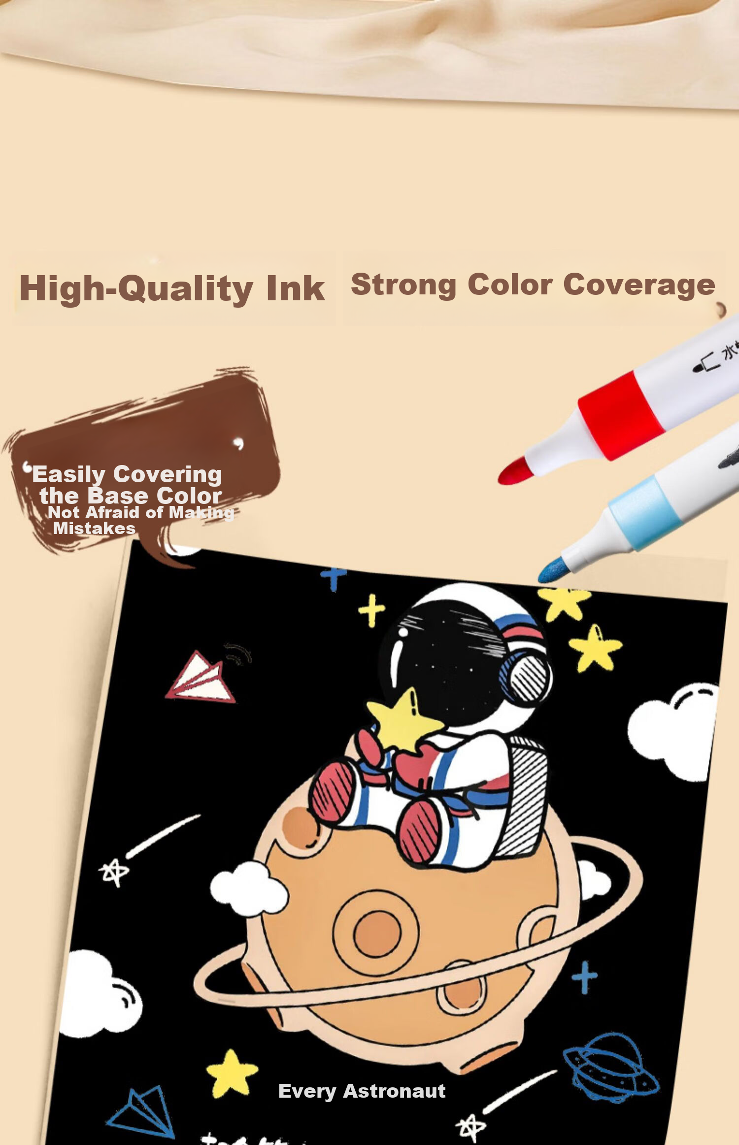 TRUECOLOR 36-Color Acrylic Markers Single-Tip Quick-Drying Waterproof Kindergarten Elementary School Children's Special Non-Translucent Stackable Hand-Drawn Guka Graffiti DIY Painting Brushes 616 Watercolor Pens 5