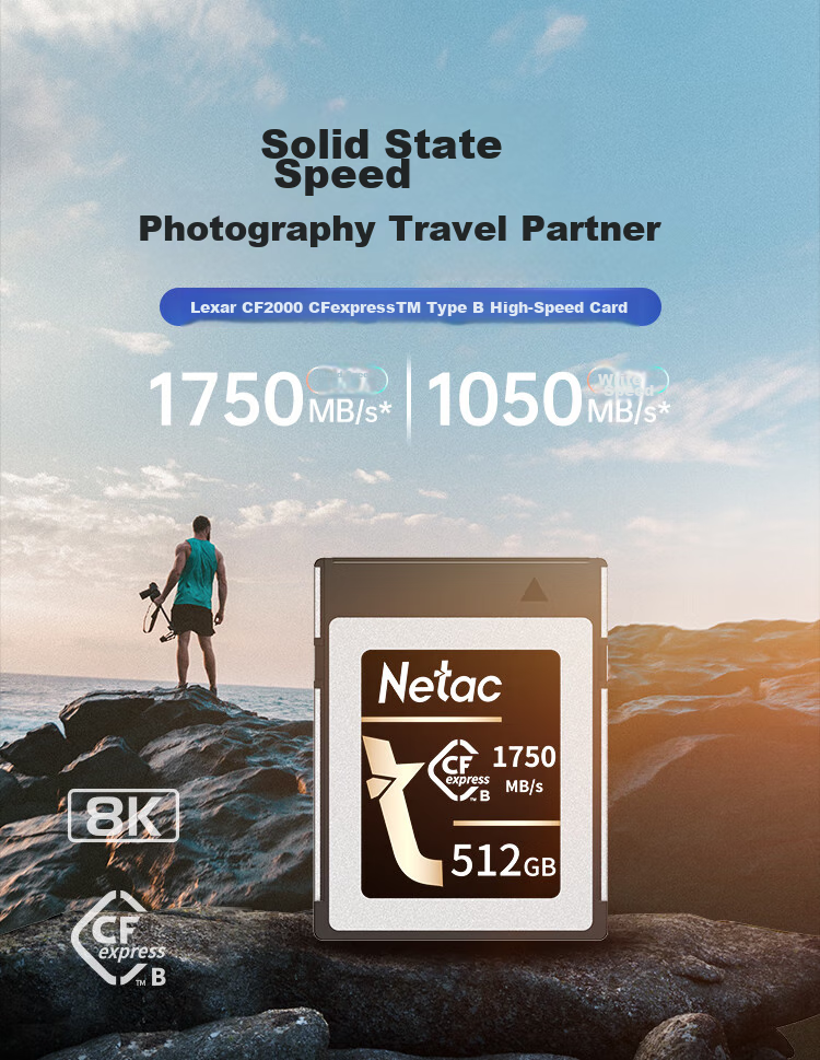 Netac 512GB CFexpress Type B Memory Card CF2000 Series Read 1750MB/s Mirrorless Fuji Canon Nikon Compatible 8K Video Memory Card CF Card 1