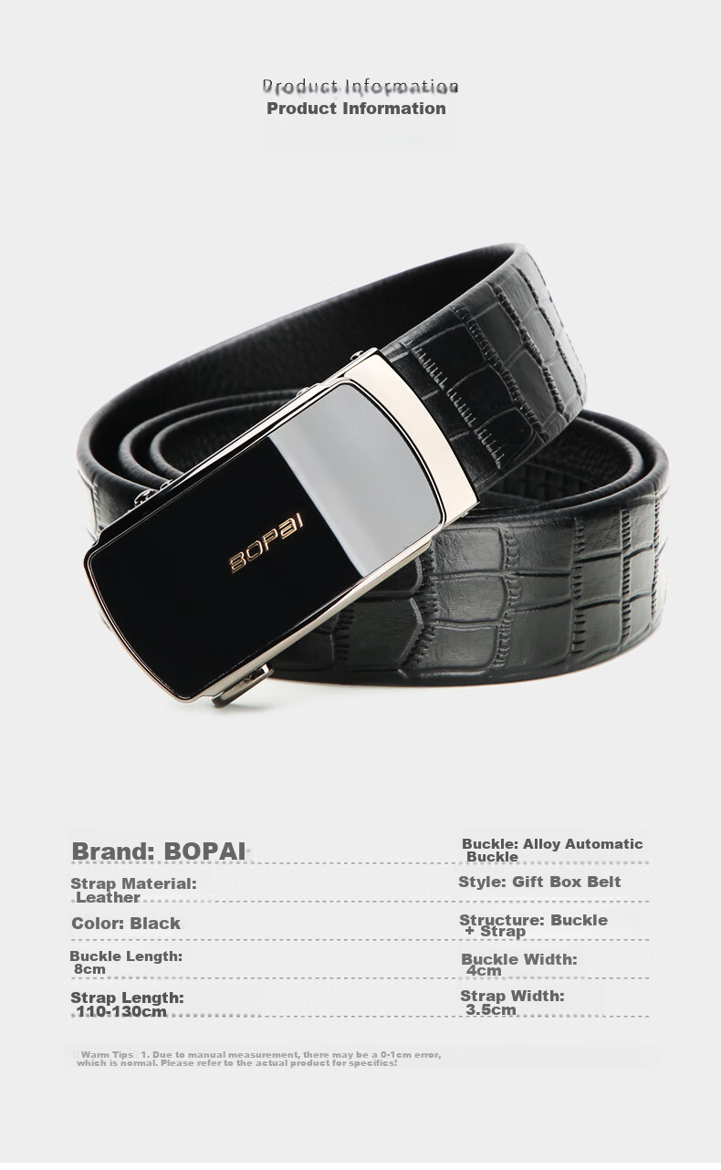 Bopai Genuine Leather Men's Belt with Automatic Buckle, Top-Grain Cowhide Waistband, Business Gift for Me 17