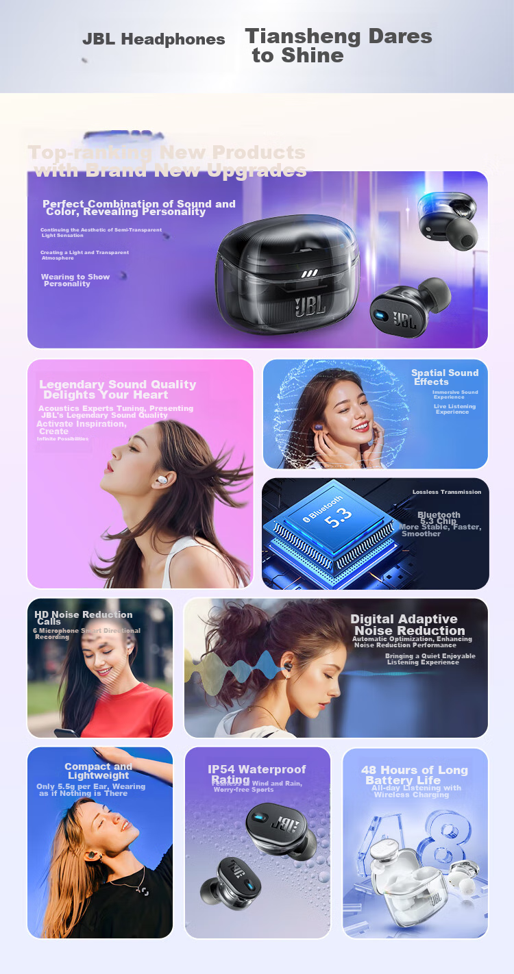 JBL TUNE BUDS2 New Wireless Bluetooth Earphones, Liulidou Second Generation, Ultra-Long Battery Life Noise-Cancelling Headphones, Compatible with Huawei And Apple Phones, Transparent Black 2