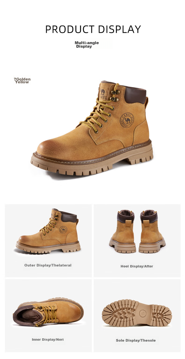 CAMEL Wang Junkai's Matching High-Top Outdoor Work Boots for Men, G15W136025, Desert Yellow, Size 43 20