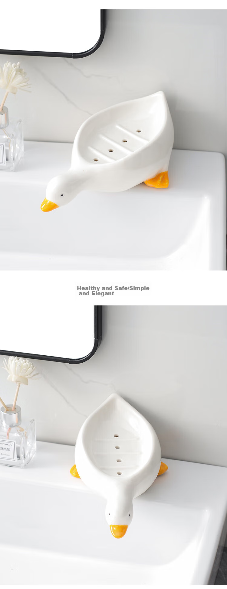 Fanyejia Cartoon Creative Ceramic Soap Dish, Cute Duck Soap Holder, Storage Rack for Bathroom, Non-Draining Soap Tray 11