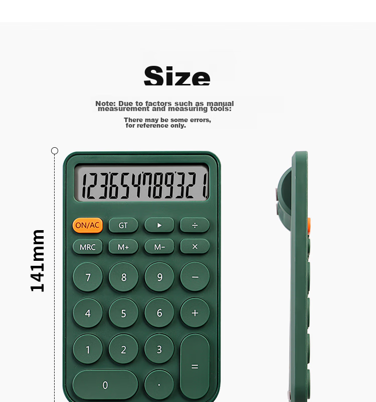 TIANSE 3c Digital All-Net Low Price Protection Candy Color Simple Calculator, 12-Digit Large Screen Fashionable Desktop Computer Tablet Portable, Office Supplies, TS-1721, Bamboo Gree 11