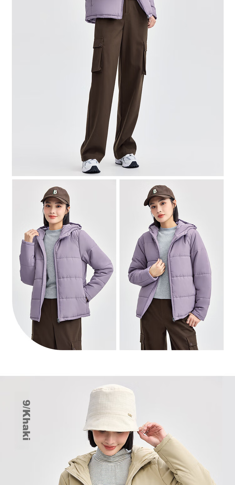 Giordano Women's Casual Jacket, Solid Color Simple Style Cotton Coat, Zipper Hooded Cotton Outerwear for Women, 05372731 10