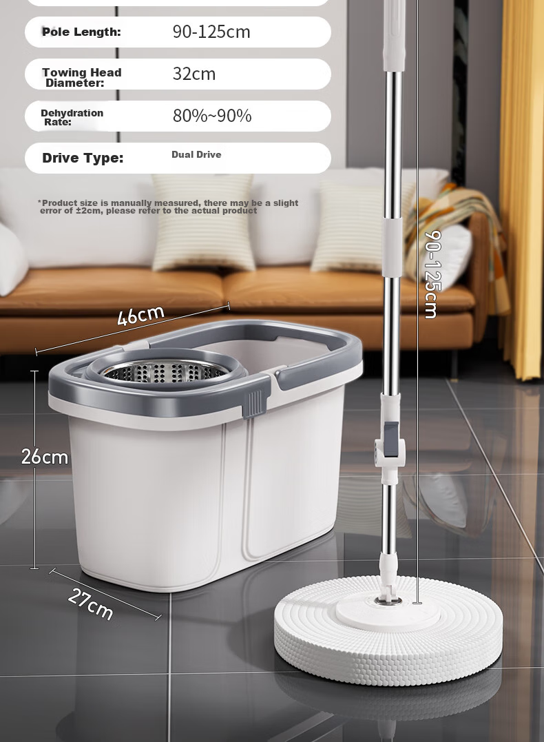 Baijiahaoshi Rotating Mop, 32cm Mop Head, 127cm Handle, 2 Cotton Heads, Household All-In No Hand Washing Required, 2026 Model with Spin Dry Bucket 11