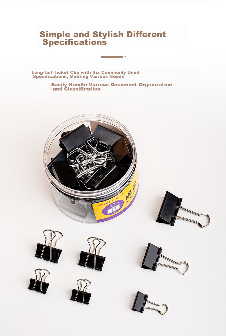 Jindeli 4# 25mm Black Binder Clips, Small Clips, 48 Pieces/Tube, Long Tail Clips, Metal Document Clips, Anti-Rolling Edge Stationery File Clips, Butterfly Clips, Fish Tail Clips, Office Supplies OS1034 3