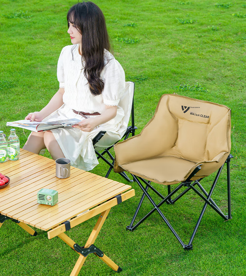 Qingxi Folding Chair, Outdoor Camping Portable Backrest Chair, Fishing Chair, Leisure Chair, Space Cotton Moon Chair [Fine Sand Yellow] 6