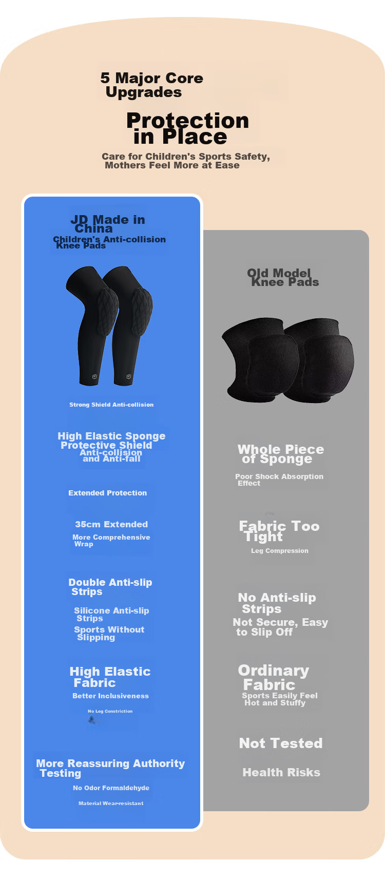 JD Original X200 Children's Basketball Special Anti-Fall Knee Pads, Running Soccer Shin Guards, Patella Knee Sports Equipment S 3