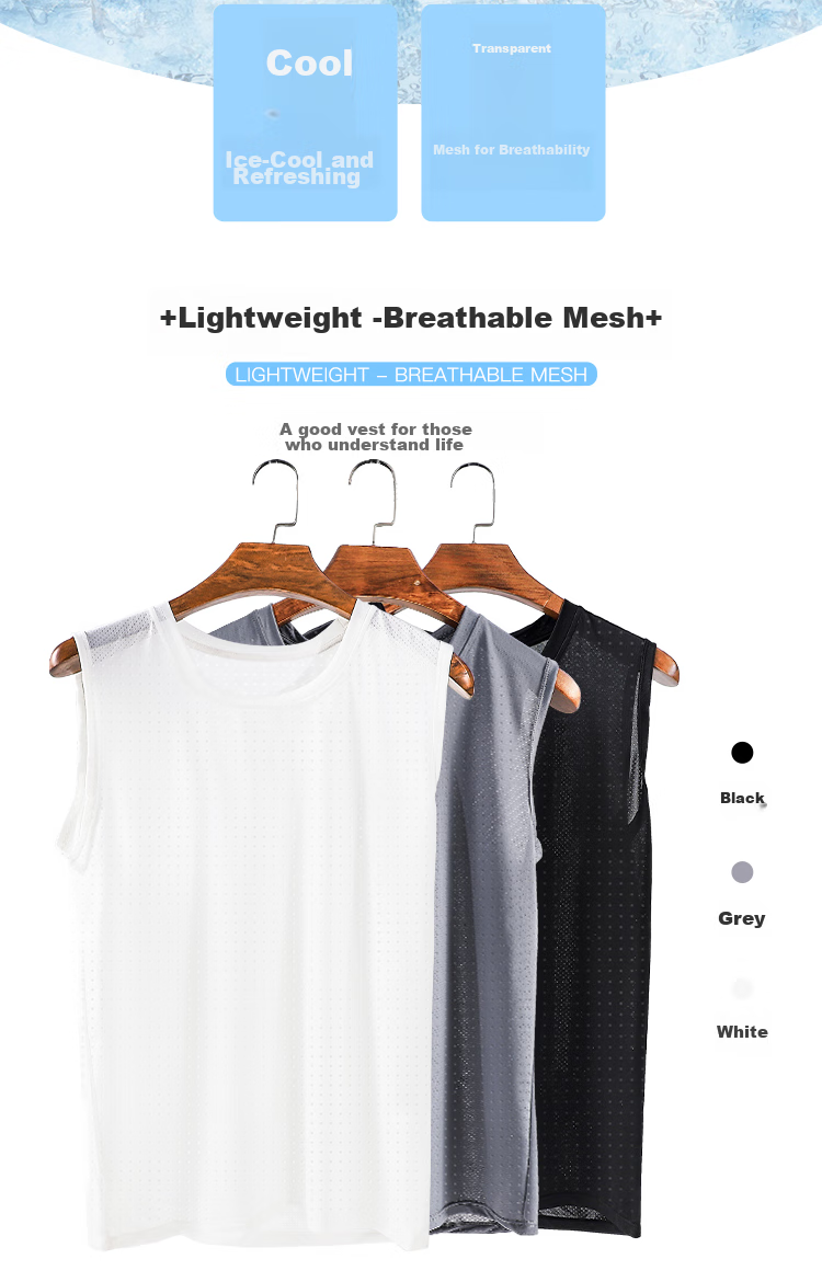 LangSha Sleeveless Tank Top for Men, Ice Silk Undershirt, Thin Mesh Quick-Dry Sports Fitness Vest, 3-Pack 2