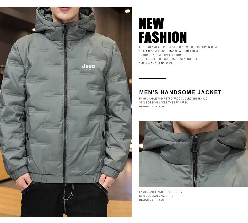 JEEP SPIRIT Men's Cotton Jacket, Autumn And Winter Thickened Padded Coat, Hooded Windproof Warm Casual Versatile Outerwear 18