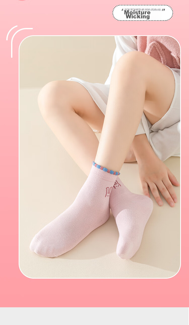 MiiOW Children's Socks, Girls' Socks, Autumn And Winter, Cute Baby Girl Socks for Older Children, Cotton Mid-Calf Socks, Colorful Rabbit Design, Size L 11