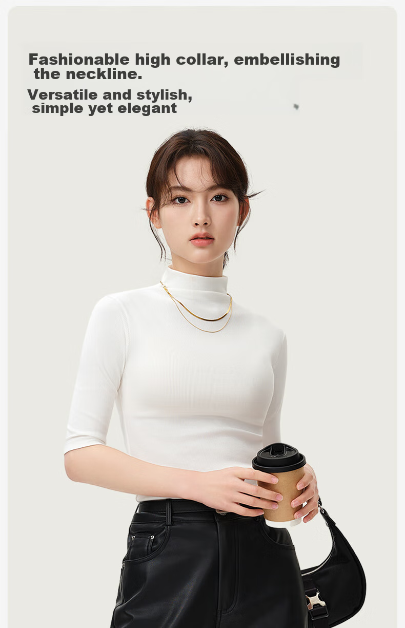 Jianyun Modal Cotton Turtleneck Base Layer, Women's Thin Inner Wear, Slim-Fit Short-Sleeve Undershirt, Can Be Worn As Outerwear, Five-Point Short-Sleeve Base Top 13