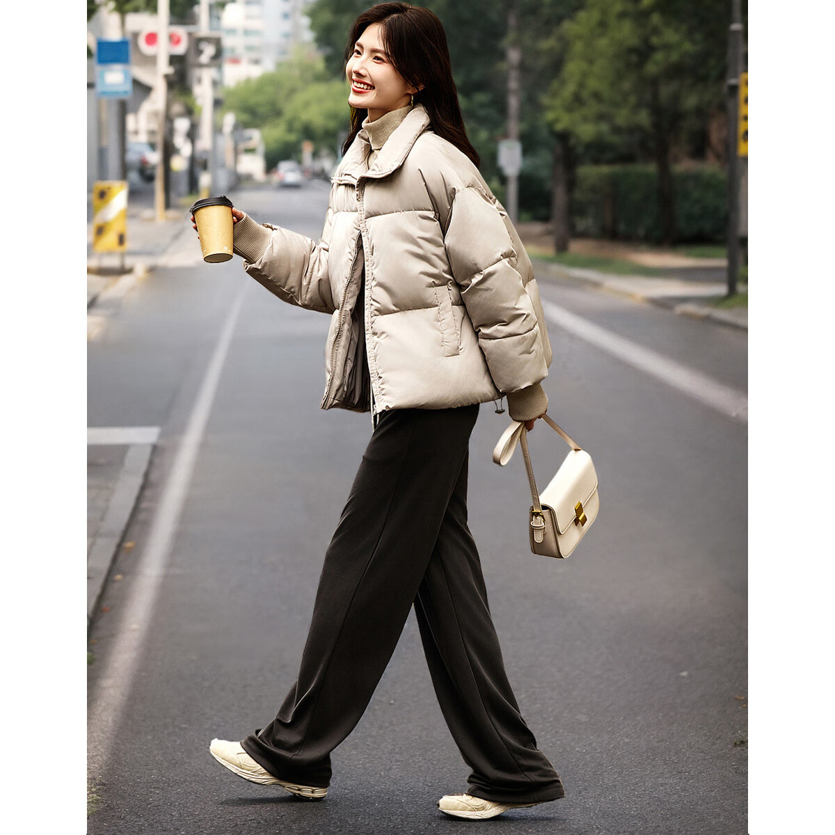 Dme [Puffy Mini Bread] Winter Lightweight Warm Stand-Collar Reversible Cotton Jacket, Drawstring Short Women's Cotton Coat
