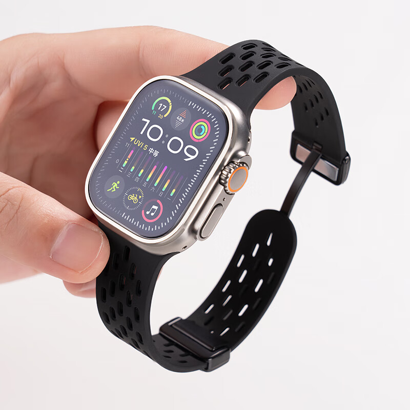 Mashi Compatible with Apple Watch Band, Silicone Perforated Hollow Design for Ultra 4/3/iWatch/S12/11/10/9/8/7/6/SE, Breathable Magnetic Strap for Autum
