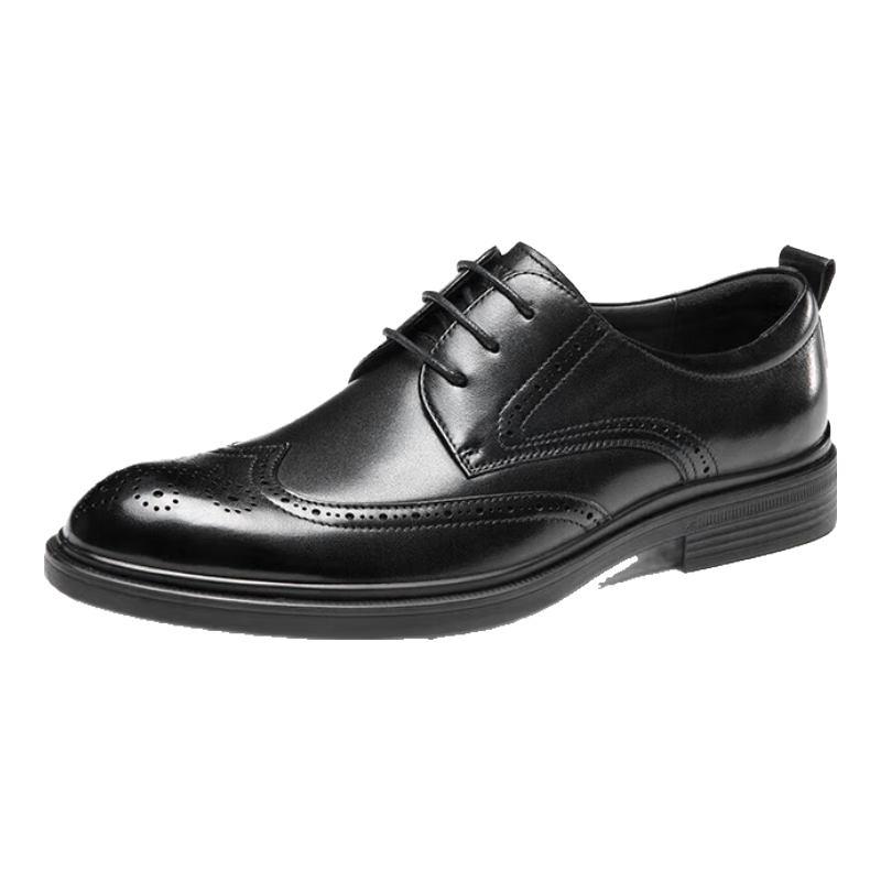 Aokang Men's British Business Formal Leather Shoes Comfortable Brogue Wedding Shoes Black Size 40