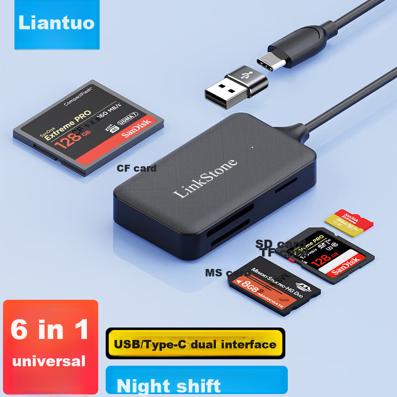 LinkStone Type-C/USB Multi-In OTG Mobile Phone Card Reader, High-Speed, Supports SD/TF/CF/MS Cards, Sony Digital Camera Camcorder Memory Stick, PSX Game Console