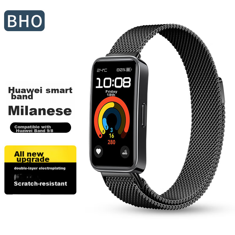 Ремешок BHO Milanese для Huawei Band 10/9/8, металлический, черный