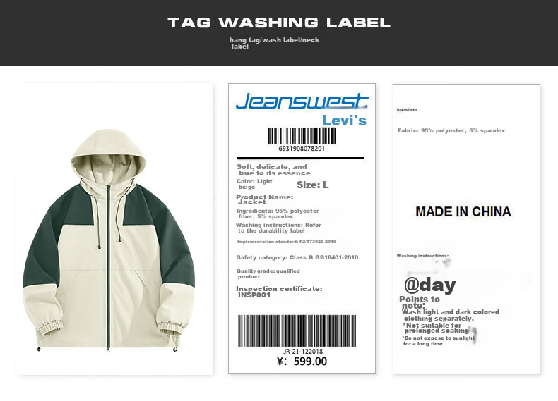 Jeanswest Men's Jacket, Autumn Outdoor Hiking Water-Repellent Windproof Hooded Coat, Loose-Fitting Large Size Outerwear for Me 38