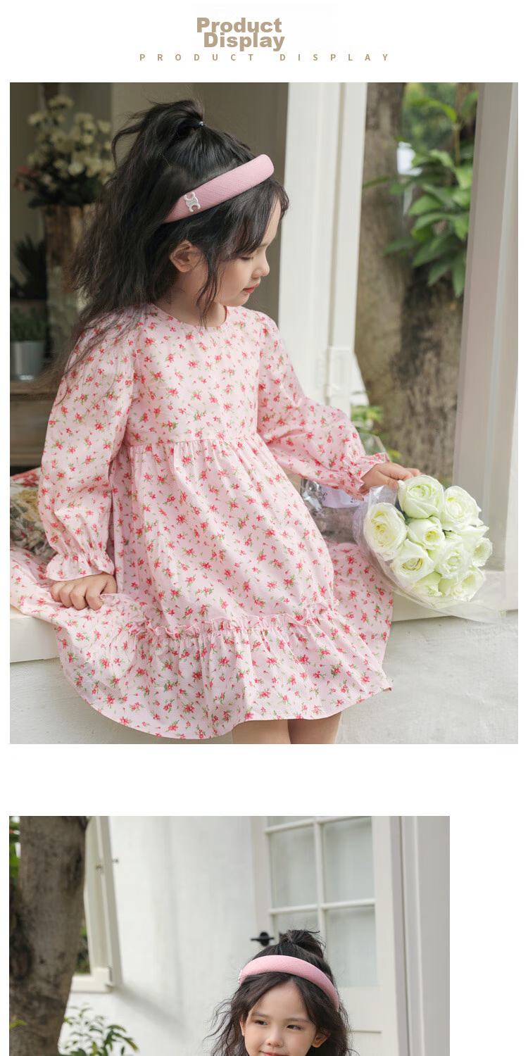 LUSON Chen Da Zhu Girls' Long-Sleeve Floral Print Dress, Spring And Autumn 2025 New Style Children's Fashionable Dress 1