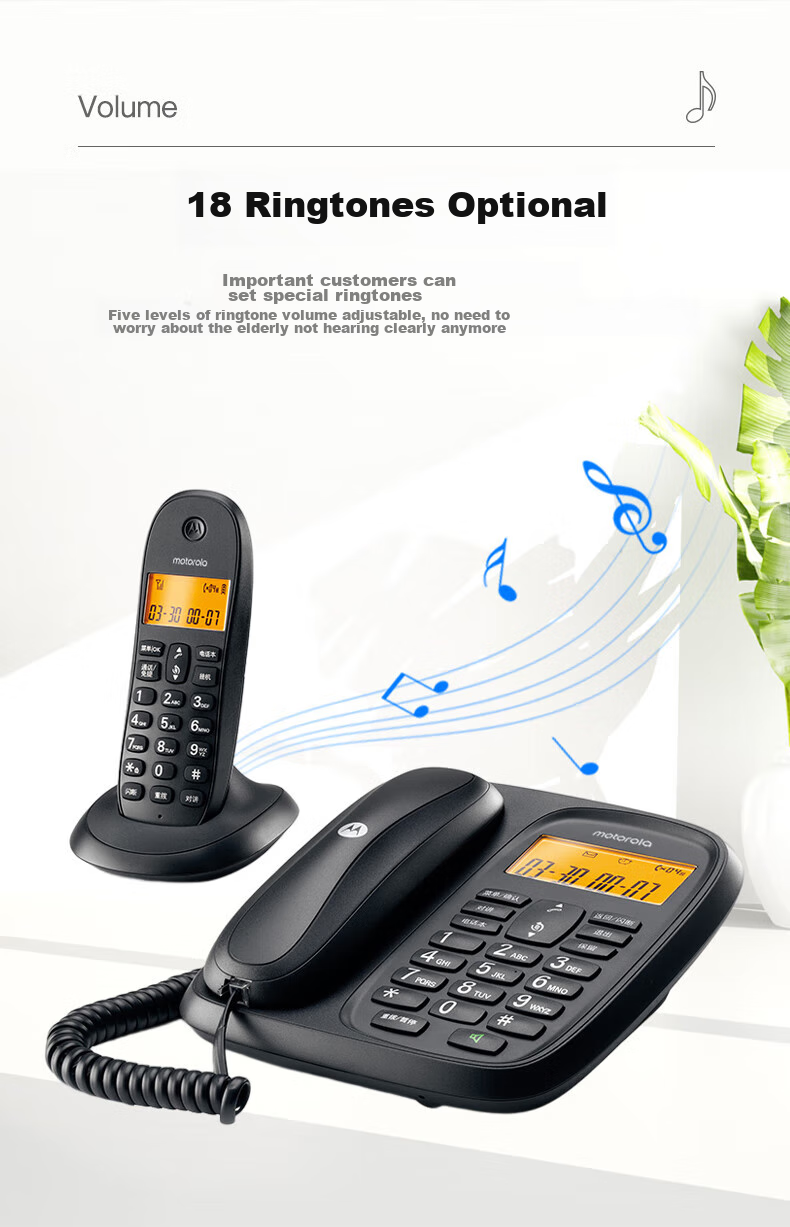 Motorola Digital Cordless Telephone, Wireless Landline Phone, Parent-Child System with Three Handsets, for Office And Home Use, Chinese Display, Free Installation And Maintenance Set CL103C (Black) 14