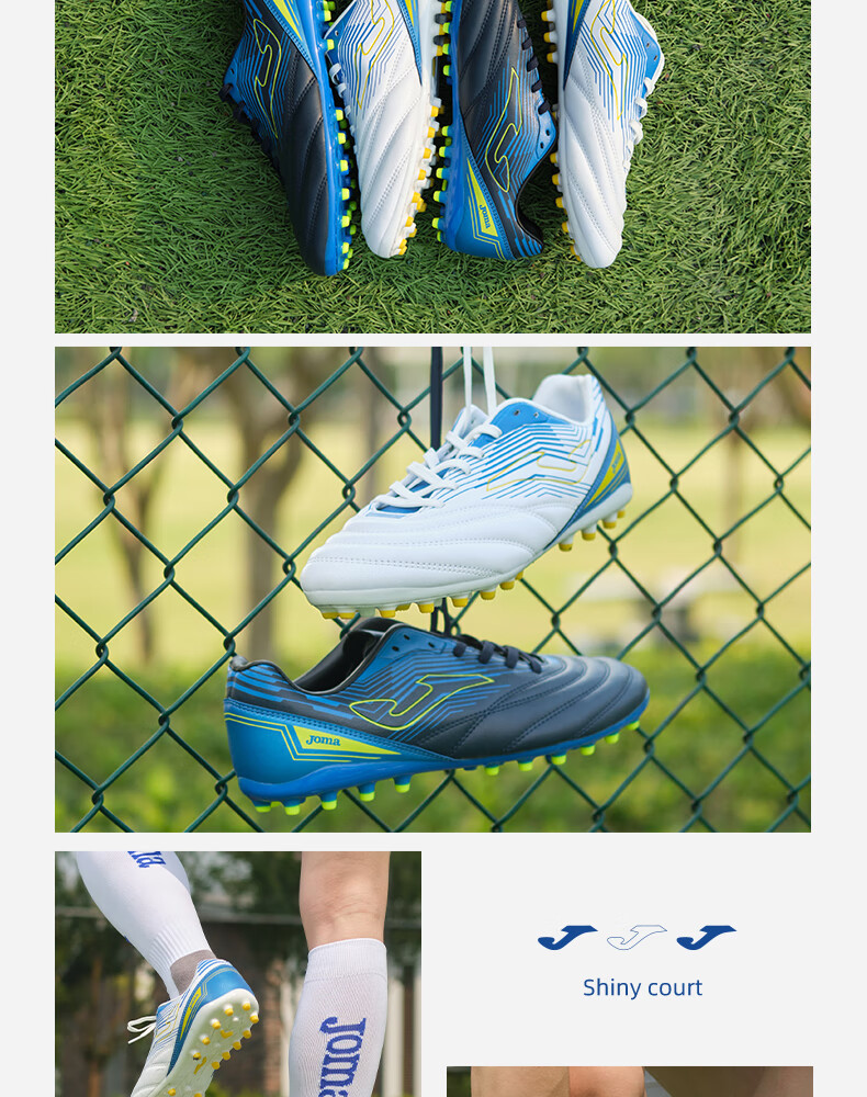JOMA Adult Soccer Shoes for Men And Youth Students, MG Short Studs Breathable Professional Football Training Shoes, White And Blue, Size 39 9