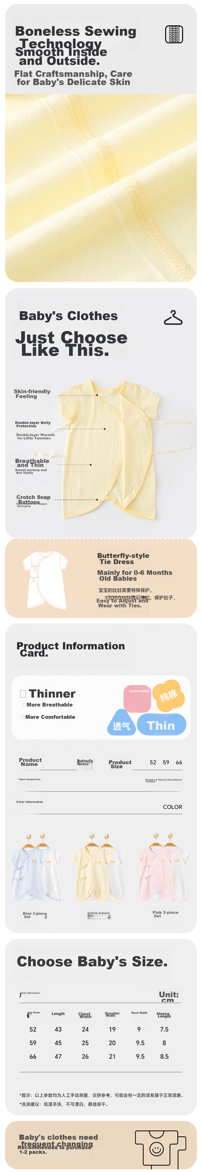 Babyprints Newborn Onesie, 2-Piece Set, Infant Short-Sleeve Bodysuit, Summer Clothing for Newborn Boys And Girls, Thin Style, Pink, Size 52 3