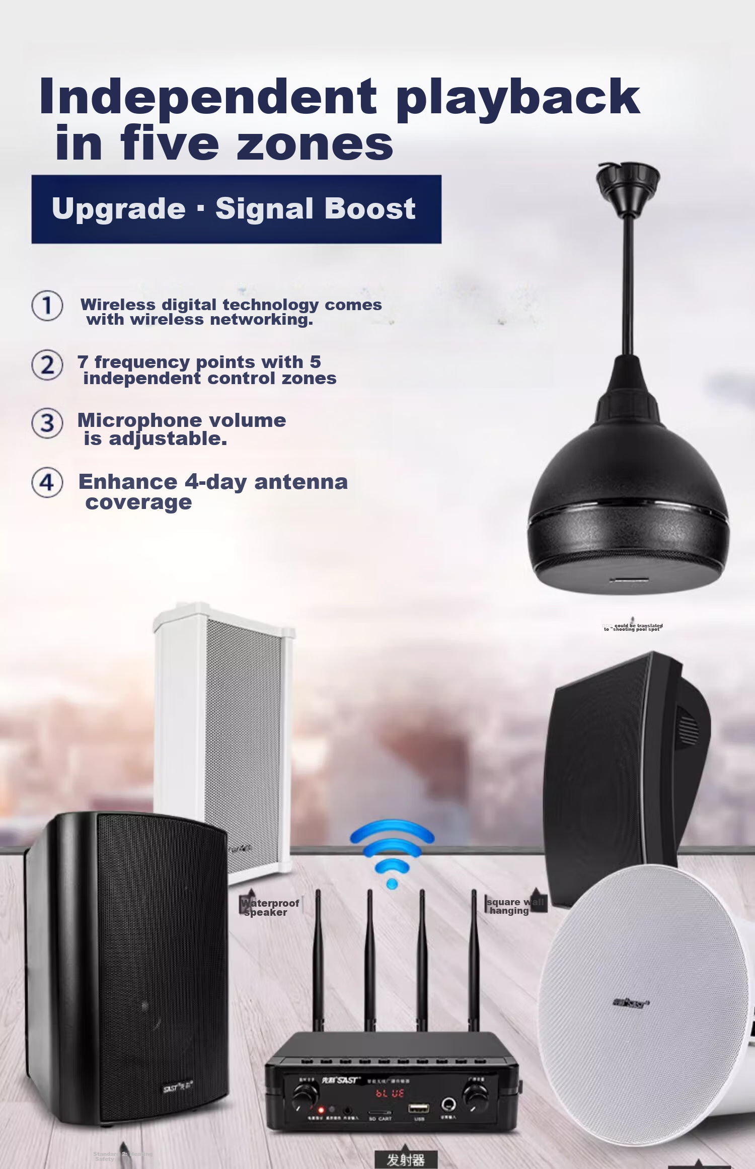 SAST 20W Wireless Bluetooth Ceiling Speaker Set, Indoor Recessed, for Supermarkets, Shops, Classrooms, Meetings, Background Music, Public Address System, Suspended Ceiling Speakers, One-To 1