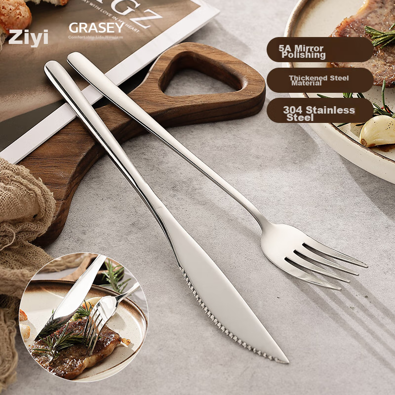 Guangyi Knife And Fork, Steak Knife And Fork Western Dining Cutlery Set Stainless Steel [Thickened Wear-Resistant] Two-Piece Set GY8551