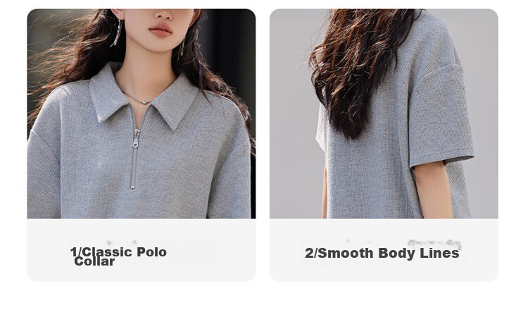 Dme [Waffle Skirt] Summer Polo Collar Zipper Short-Sleeve Waffle Dress 5