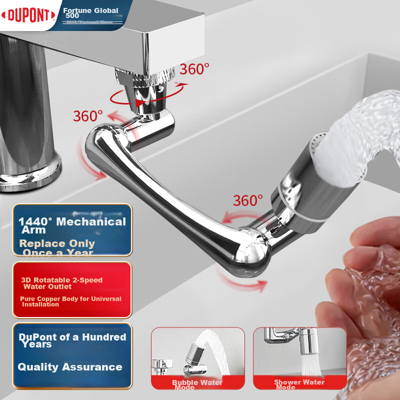 DU PONT Kitchen Faucet Extender Booster Splash-Proof Aerator Universal Rotatable All-Copper Spout Extension Model 06JL