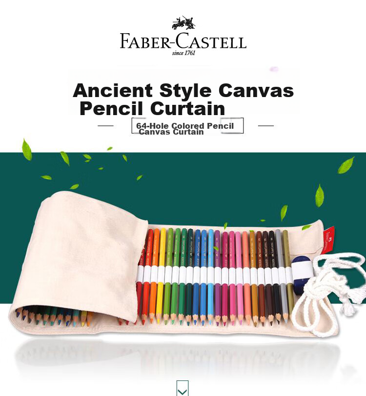 Faber-Castell 64-Hole Colored Pencil Pouch, Roll-Up Fabric Canvas Pencil Case, Sketching Colored Pencil Pouch 2