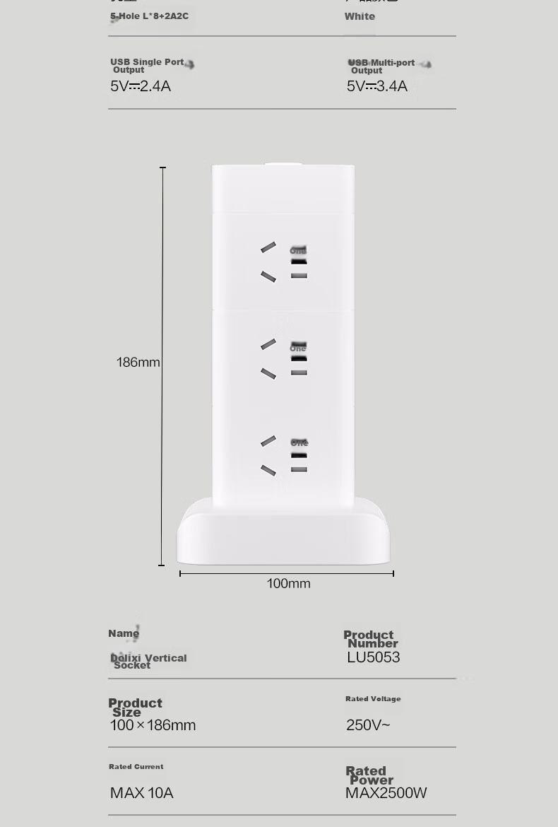 Deli Vertical Power Strip, Power Bar/Extension Cord/Power Board/Line Cord, Master Switch 12 Outlets + 2 USB + 2 TYPE-C, Total Length 1.8 Meters, Overload Protection, LU5054 14