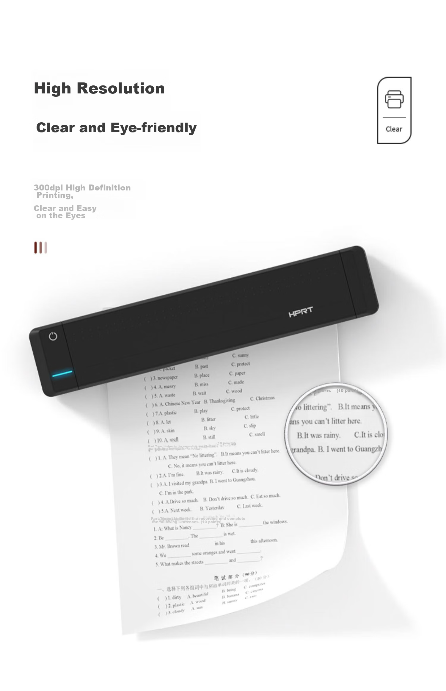 HPRT A4 Portable Printer, High-Definition Wireless Bluetooth, Mobile Office Lightweight And Portable Home Student Error Correction Homework Exam Paper Organizer Tool, MT800 Package One 11