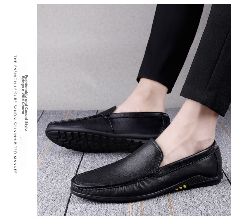 MULINSEN Men's Shoes, Top-Grain Leather, Business Casual Soft-Soled Loafers, Size 42, Black, 19591 11