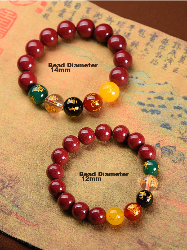 Cilingge Cinnabar Bracelet, Five Wealth Gods Bead Amulet, Zodiac Year Bracelet, Men's Father's Day Gift 7