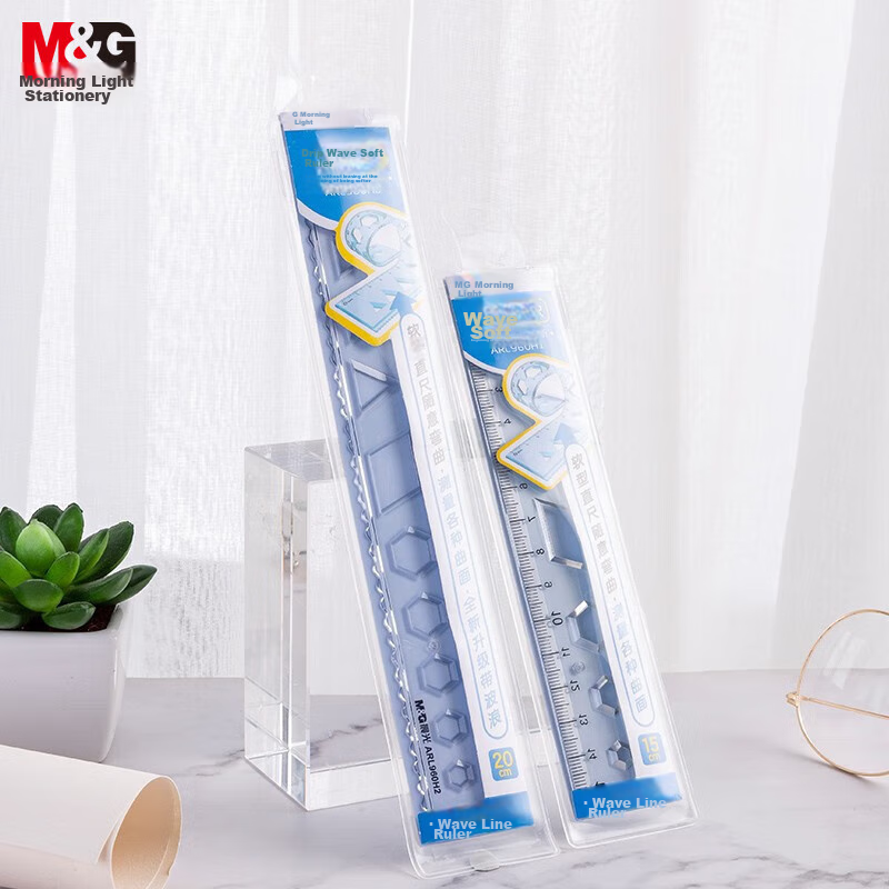 M&G 20cm Transparent Soft Ruler Wave Ruler Durable Not Easily Broken Flexible Straight Ruler for Office And Students ARL960H2