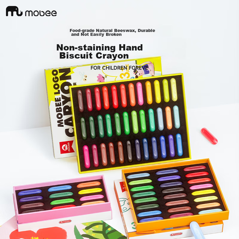 Mobee Crayons, Clean Hands for Children's Drawing, with Coloring Cards, 12 Colors, MOA-0007, Art Education Tool