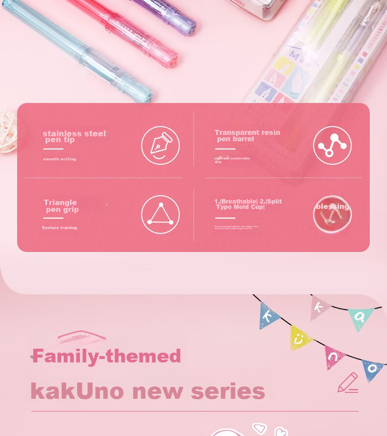 PILOT Kakuno Smiley Family Series Fountain Pen for Primary School Students Grades 3-6 with Replaceable Ink Cartridges, Calligraphy Practice Fountain Pen for Children, Mom's Edition M Nib Transparent Red 3