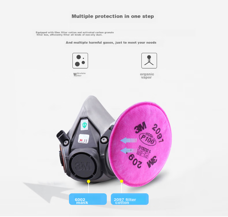 3M Gas Mask Respirator Dust Mask 6200 + 2 Pieces 2091CN Filter Cotton P100 Grinding Industrial Dust Welding Smoke-Specific Firefighting Mask 4