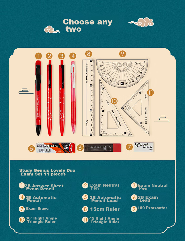 Maped 2B Answer Sheet Exam Set for Middle And High School Exams, Civil Service And Graduate School Entrance Exams, 2B Exam Marking Pencil Set with Automatic Lead Sharpener, 897541CH [Red/3-Piece Set] 3