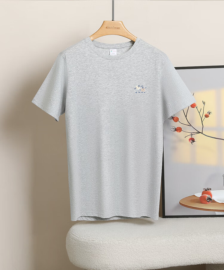 Hodo Women's Short-Sleeve T-Shirt, Pure Cotton Round Neck, Macaron Color Series, Fresh Base Shirt, Light Heather Gray, Size 170 7