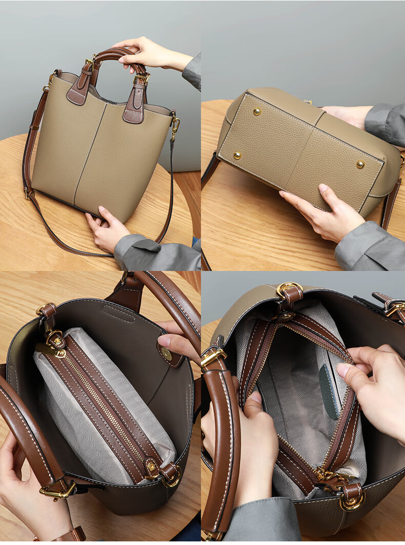 Viney Leather Handbag, Large Capacity Bucket Bag for Women, Luxury Tote Bag, Practical Birthday And Mother's Day Gift for Mom 6
