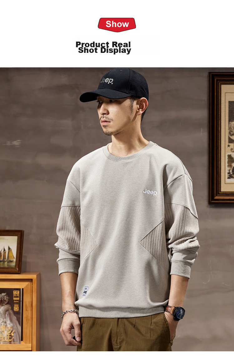 JEEP Heavyweight High-End Sweatshirt for Men, Spring And Autumn 2026, Loose-Fitting Trendy Sweatshirt, Casual Men's Sportswear, Long-Sleeve Top 9